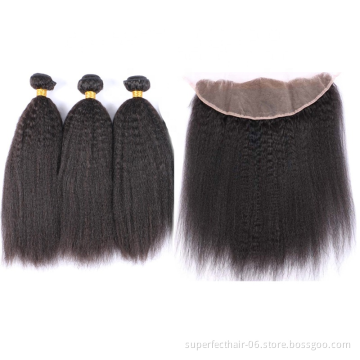 8A Grade Kinky Straight Hair bundles Cuticle Aligned Virgin Brazilian Human Hair Bundles With Lace Closure